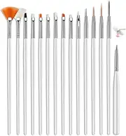 Acrylic Nail Art Brushes Kit - 15 PCS Gel Polish Nail Art Design Pen Painting Tools for Nail Extension, Nail Art Drawing Brush and Nail Dotting Pen for Salon Nail Art Polish Pen Tool at Home DIY Manicure (White)