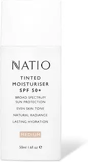 Natio Australia Tinted Moisturiser SPF 50+ Medium 50ml - 3-in-1 Skincare-and-Tint Moisturiser - Lightweight, Hydrating, Sheer Coverage - Made in Australia