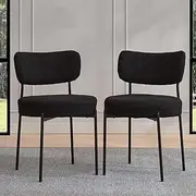 Puntogen Black Kitchen Dining Chairs Set, Indoor Boucle Dining Chairs for Dining Table, Mordern Upholstered Metal Chairs Set for Kitchen and Dining Room