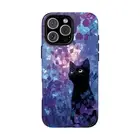 Black Cat Purple Leaves Glass - Phone Cover Case for iPhone | Galaxy | Pixel