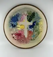 10” (30cm)Handmade embroidered cross With Flowers negative space ,fabric paint