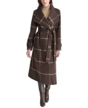 Dkny Womens Belted Wing Collar Maxi Coat Sz XL In Brown Camel $500