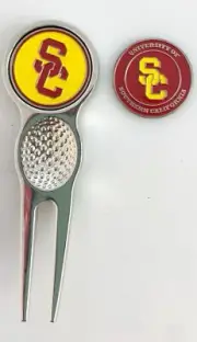 NCAA Golf Divot Repair Tool w/ Ballmark Silver USC TROJANS