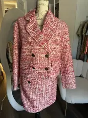 Sandro Womens Tweed Jacket Skirt Red Set Of 2 Size Small
