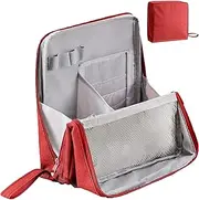 Doresty Makeup Bag, Relevanton Standing Makeup Bag, Oxford Fabric Standing Makeups Bags, Portable, Large Capacity, Waterproof with Compartments, for Women & Girls (Red)