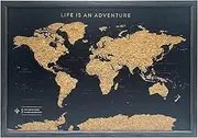 Splosh Framed Travel Map - Black Medium Wooden Pin Board with 100 Pins. Travel Map Cork Board. Wooden World Map, Corkboard Map Travel Gift. Mark your fast & future adventures!