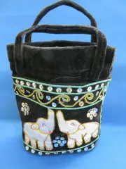 FROM THAILAND SMALL SEQUINED VELVET PURSE BAG ELEPHANT DESIGN