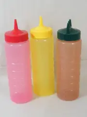 (3) VOLLRATH TRAEX SQUEEZE BOTTLE KETCHUP MUSTARD BBQ TRI TIP (GREEN)