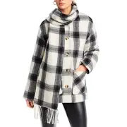 $178 AQUA Women's Scarf Collar Coat, Black/White, Medium