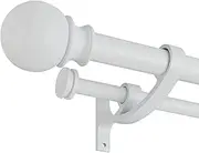 Lwiiom Double Curtain Rods with Aluminum Bouquet Brackets and Round Finials,Matte White Curtain Rods for Windows 72 to 144 inch,1-Inches Front and 5/8 Inches Back Double Window Drapery Rod for
