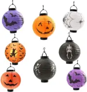 8 Halloween Decorations Paper Lanterns with LED Light-Halloween Hanging Lanterns