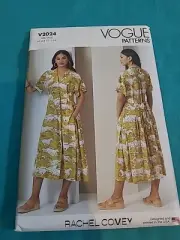 Vogue Sewing Pattern 2024 Misses 6-14 Midi Dress with Asymmetric Button Front