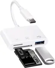 SD Card Reader for iPhone, Lightning to SD Card Reader, 3-in-1 SD Card Reader