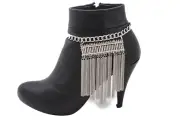 Women Silver Metal Chain Boot Bracelet Shoe Fringe Tassel Bohemian Unique Charm