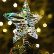 25 cm Christmas Tree Shiny Star, Tree Topper Decoration with 20 LED Lights, 3D Hollow Glitter Star for Xmas Home Shop Bar Indoor Ornament