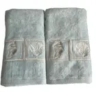 Shells Blue Embroidered Hand Towels Beach Summer Guest House Set of 2 Nautical