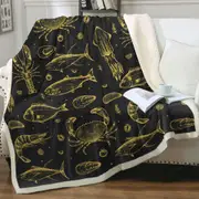 Golden Seafood Fish Crab and Squid Throw Blanket