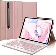 OYOSUOGG Samsung Galaxy Tab S7 FE/S8 Plus/S7 Plus 12.4' Keyboard Case with S Pen Charging Stand,7 Color Backlight for Tab S7 FE 2021/S8+ 2022/S7+ 2020,Pink