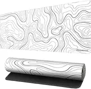 White Mouse Pad Gaming Large Desk Pad, Topographic Mouse Mat with Anti-Slip Rubber Base, XL Mouse Pad for PC (6030 TopographicWhite)