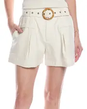 FATE Belted High-Waist Linen-Blend Short