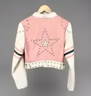 Urban Outfitters Jupiter Faux Leather Star Studded Varsity Moto Jacket NWT Sz S