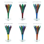 Set of Six 6 Murano Wine Glass Hand Painted Multi Purple Venice Italy