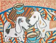 Petit Basset Griffon Vendeen drinking Coffee Art Print 11x14 PBGV Collectible