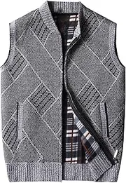 [Generic] Men's Warm Base Shirt Vest Full Zip Up Knitted Sweater Outerwear Slim Fit Sleeveless Jacket With Pockets, Light Gray 1, X-Large