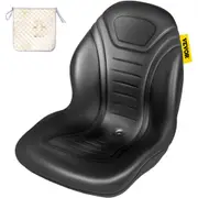 VEVOR Universal Lawn Tractor Seat Replacement, Compact High Back Mower Seat, Black Vinyl Forklift Seat, Central Drain Hole Skid Steer Seat with Mounti
