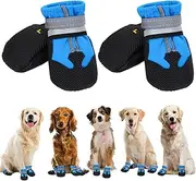 4 PCS Dog Boots Paw Protector,Waterproof Dog Shoes with Reflective Straps,Adjustable Washable Non-Slip Dog Shoes,Dog Boots for Injured Paws, Outdoor Walking Boots (Blue, L)