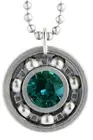Emerald Green Crystal Roller Skate Bearing Pendant Necklace - May Birthstone