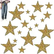 Star Iron-On Patches, 48 PCS 4 Size Gold Glitter Star Patches, Crystal Applique for Clothing Jeans Bags Hats Repair Decoration DIY