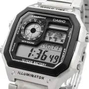 Casio AE-1200WHD-1AV Men's Digital World Time Watch Silver Metal Band New