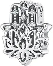 [Teleye] Hand of Fatima Charm 925 Sterling Silver Charm Fits For Pandora Bracelet Necklace,SCC2628, Cubic Zirconia, Created Cubic Zirconia
