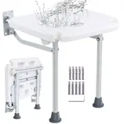 VEVOR Folding PE Shower Seat, 15.7'' x 14.8'' Unfolded, Wall Mounted Fold Up Shower Bench with 500 lbs Load Capacity, Space Saving Fold Down Shower Ch
