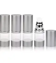 10 Pack: 15ml/.5 oz Plastic Airless Pump Bottle Matte Silver with Cap