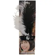 Black/White 1920s Flapper Sequin Headband with Feather - One Size