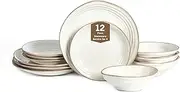[Stone Lain] Nami 12-Piece Dinnerware Set Stoneware, Plates and Bowls Set, Microwave and Dishwasher Safe, Dish Set for 4, White