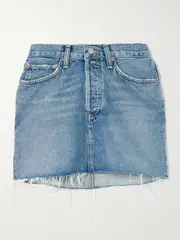 [AGOLDE] AGOLDE - V-waist Frayed Denim Mini Skirt - Mid denim - 30 30 Blue