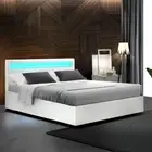Gas Lift Bed Frame Double Size LED Upholstered Platform Mattress Base White