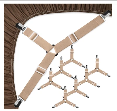 7 Pieces JELLYMONI Bed Sheet Straps, Adjustable Elastic Fasteners , Khaki