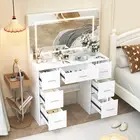 Dressing Table with Mirror With LED Light Makeup Vanity Table，Drawer & Stool