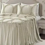 Lush Decor Lush D&#233;cor Riviera Ruffle Skirt Bedspread Neutral Vintage Chic F