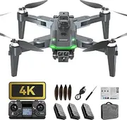 HYTOBP 4K Drone S166 with Three Camera Brushless Motor for Adults and Beginners, GPS Drones with 3 Batteries, 5G Wifi for Gift, Gesture Control, Auto Return (Black)
