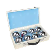 Deluxe Boules Bocce 8 Alloy Ball Set with Wood Case