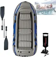Thickened PVC Kayak with 2 Aluminum Alloy Oars,Inflatable Raft Set Includes 3 Inflatable Cushions and Air Pump,Hand Rope, Travel Bag,Toolbox 3 Independent Air Chambers,Five-Seater