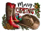 Sublimation Print Merry Christmas Leopard Cowgirl Ready to Press Heat Transfer