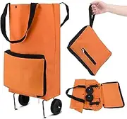 Amusingtao Collapsible Shopping Trolley, Folding Shopping Bag with Rubber Wheels Foldable Shopping Cart Oxford Cloth Shopping Bags Reusable Shopping Cart for Supermarket,Capacity Bag (Orange) (R-1)