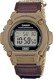 [Casio] W219HB-5A Brown Band Unisex Adult Digital Watch, Black Dial, 48.1 × 47.1 × 13.9 mm