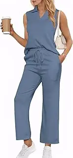 [Adogirl] 2 Piece Casual Pants Sets for Women Summer Two Piece Outfits Sleeveless Vacation Tank Tops Wide Leg Capri Pants